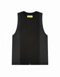 Black sleeveless SUPAWEAR Supa Pro Singlet with textured mesh side panels and a yellow brand tag at the neckline