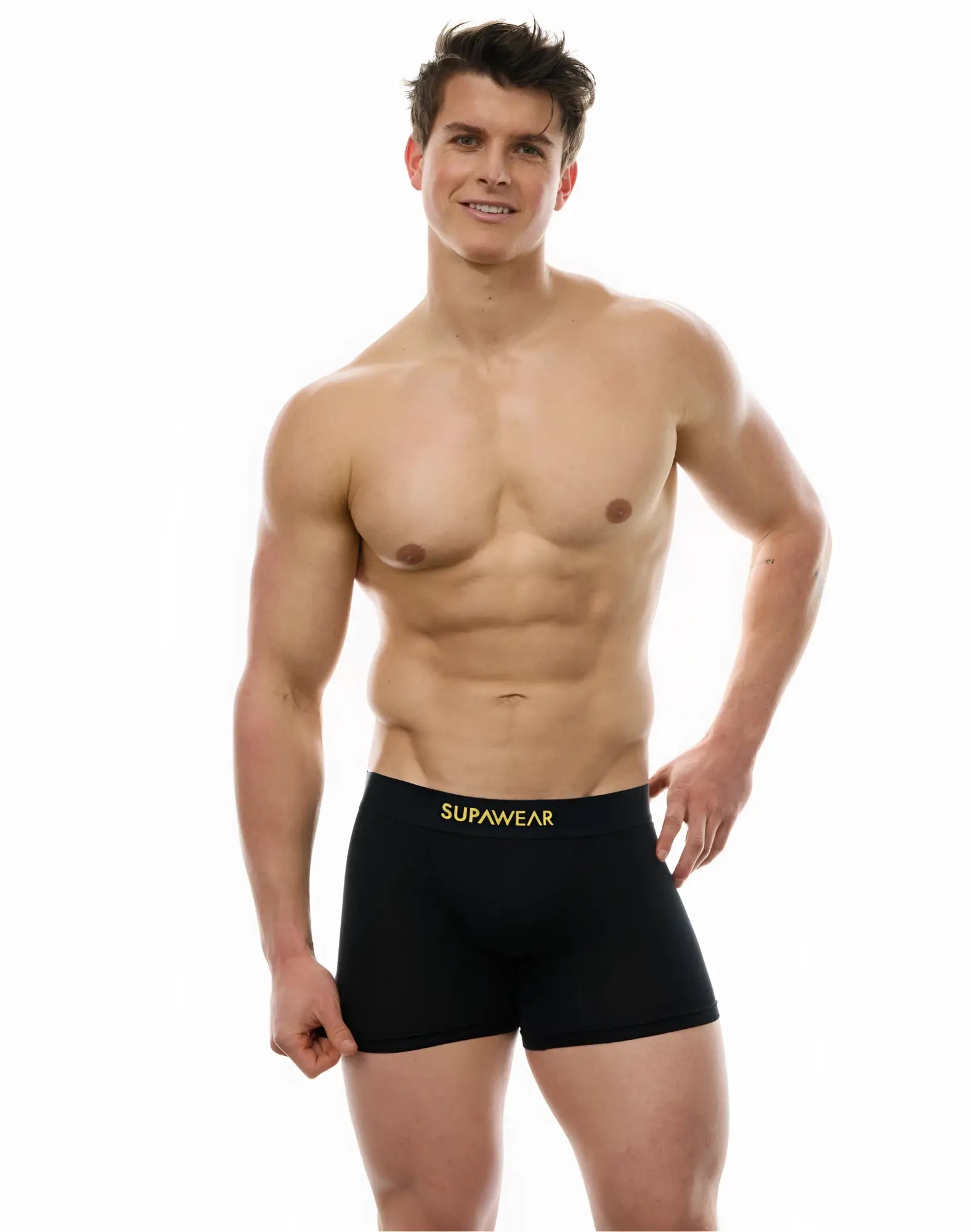 Black supawear just supa trunk boxer briefs with gold logo waistband designed for comfortable everyday wear
