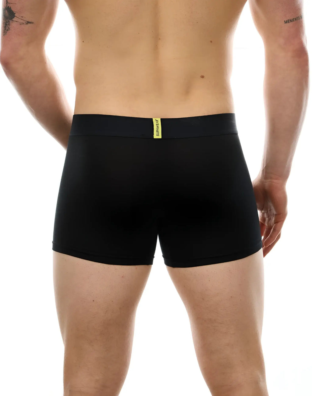 Black mens briefs supawear just supa trunk underwear in black with a yellow brand tag on the waistband
