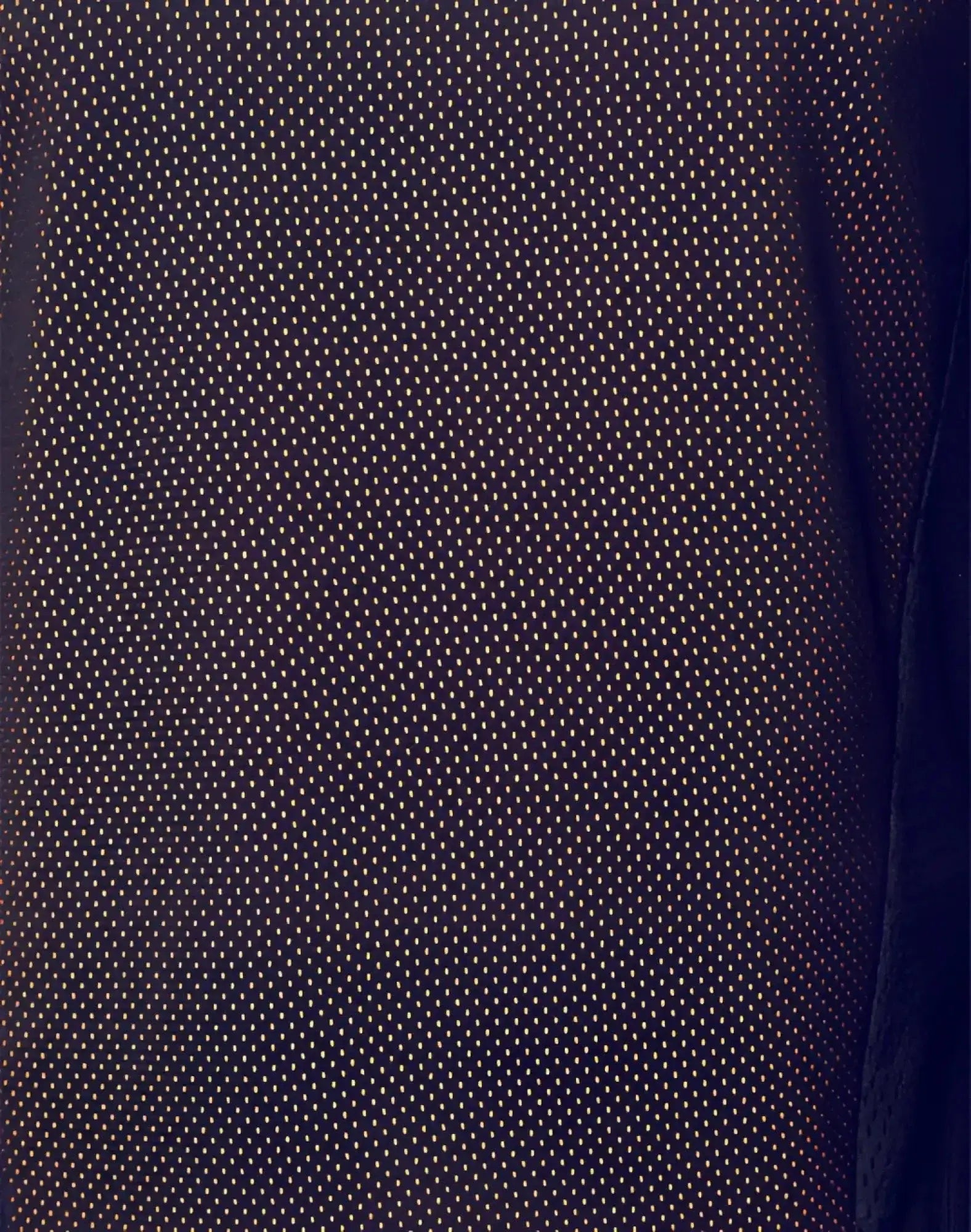 Dark navy mesh fabric with a fine grid pattern on the back of supawear swish mesh singlet neon orange