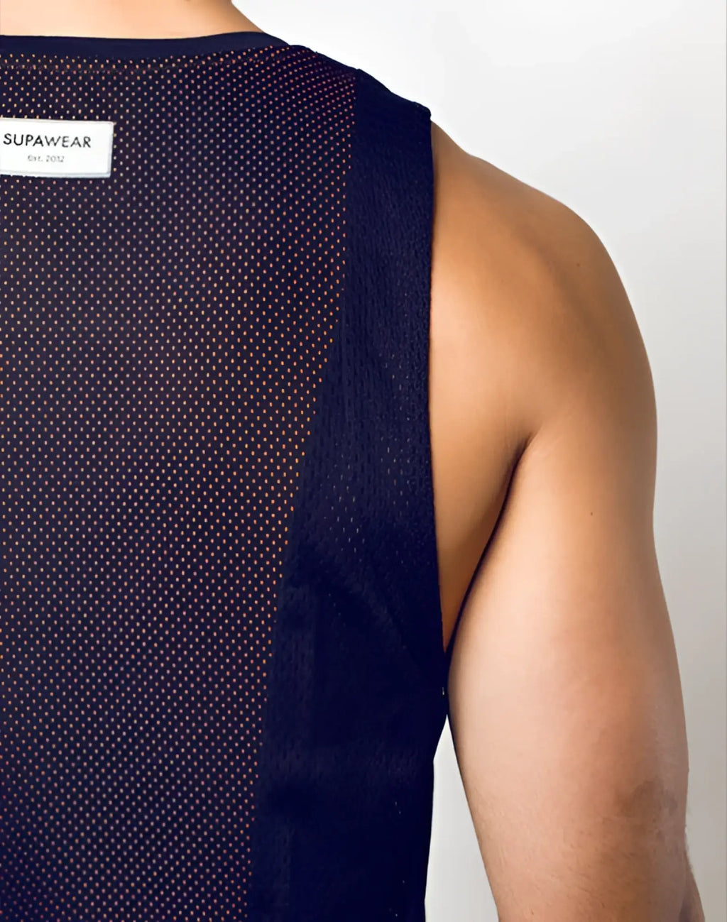 Dark navy supawear swish mesh singlet sleeveless top with solid fabric strap made of breathable mesh material