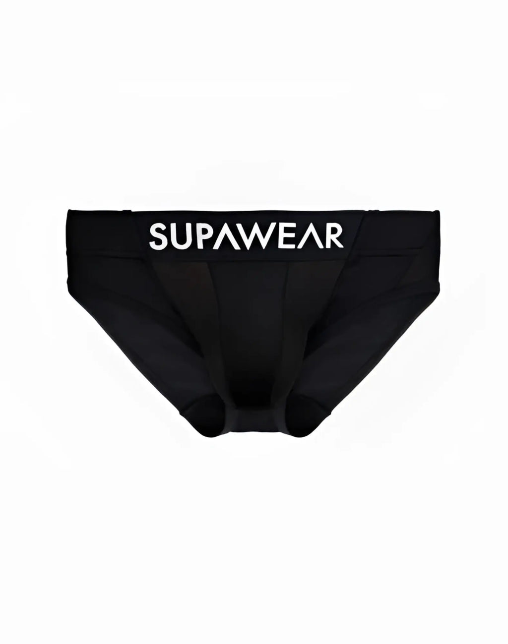 Black supawear vortex brief underwear with white logo waistband designed for comfortable everyday wear