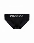Black supawear vortex brief underwear with white logo waistband designed for comfortable everyday wear