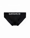 Black supawear vortex brief underwear with white logo waistband designed for comfortable everyday wear