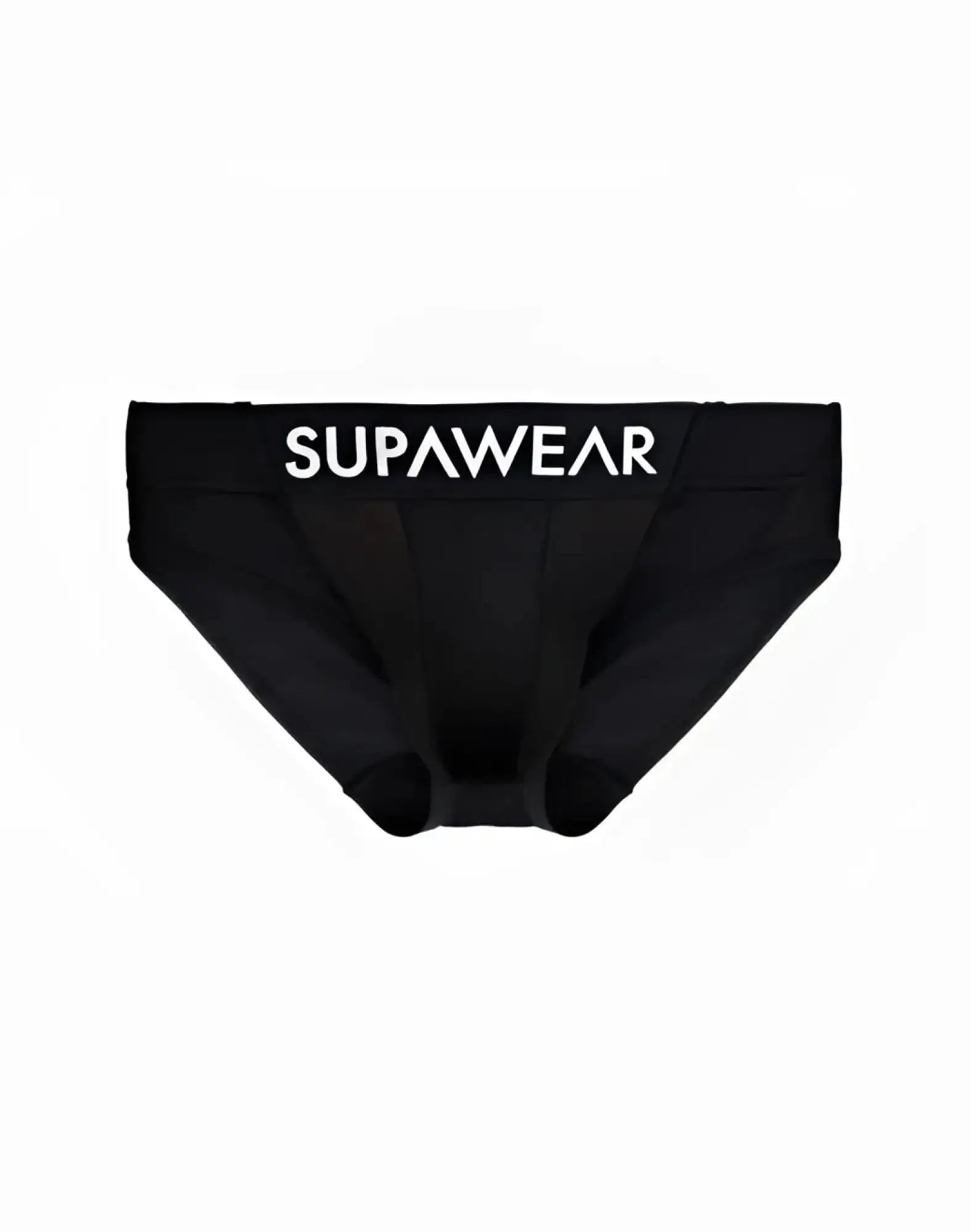 Black supawear vortex brief underwear with white logo waistband designed for comfortable everyday wear