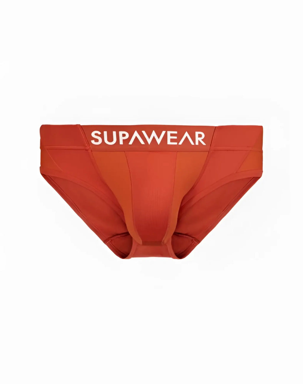 Orange supawear vortex brief underwear with white logo waistband designed for comfort and support in cranberry style