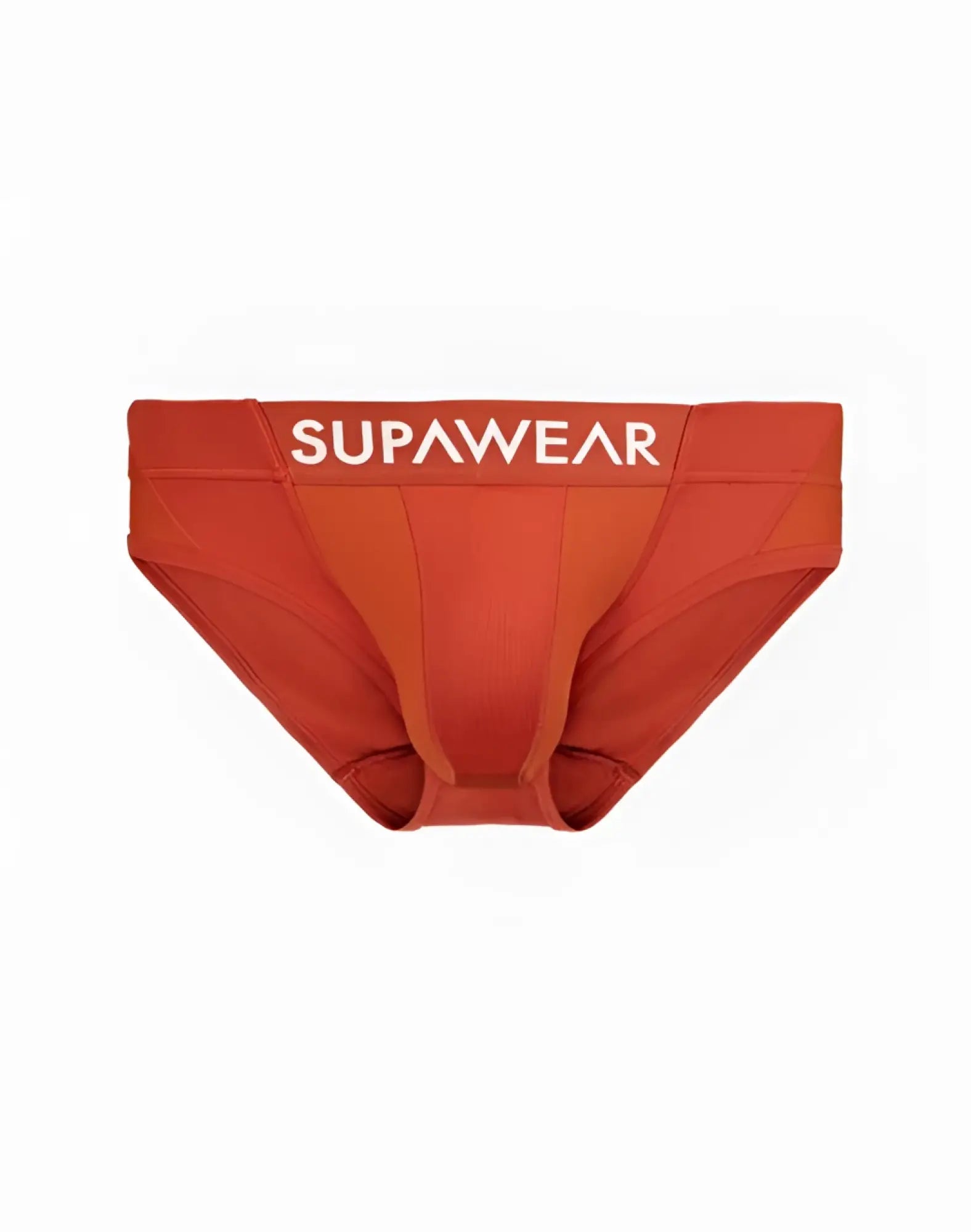 Orange supawear vortex brief underwear with white logo waistband designed for comfort and support in cranberry style