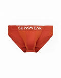 Orange supawear vortex brief underwear with white logo waistband designed for comfort and support in cranberry style