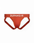 Orange supawear briefs with ribbed texture and white logo on waistband from supawear vortex jockstrap cranberry collection