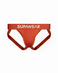 Orange supawear briefs with ribbed texture and white logo on waistband from supawear vortex jockstrap cranberry collection