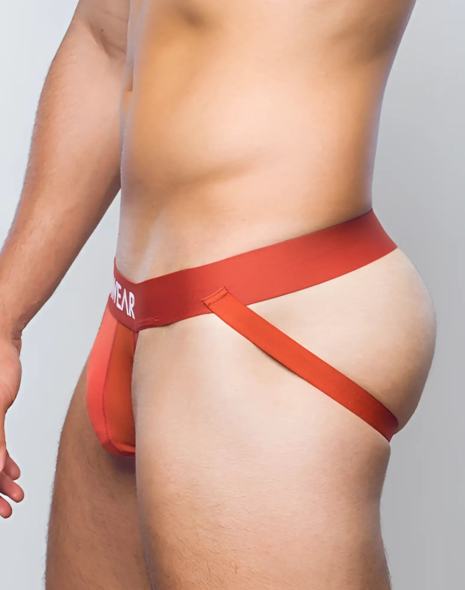 SupaWear vortex jockstrap underwear in cranberry red with supportive contoured design and white wear waistband logo
