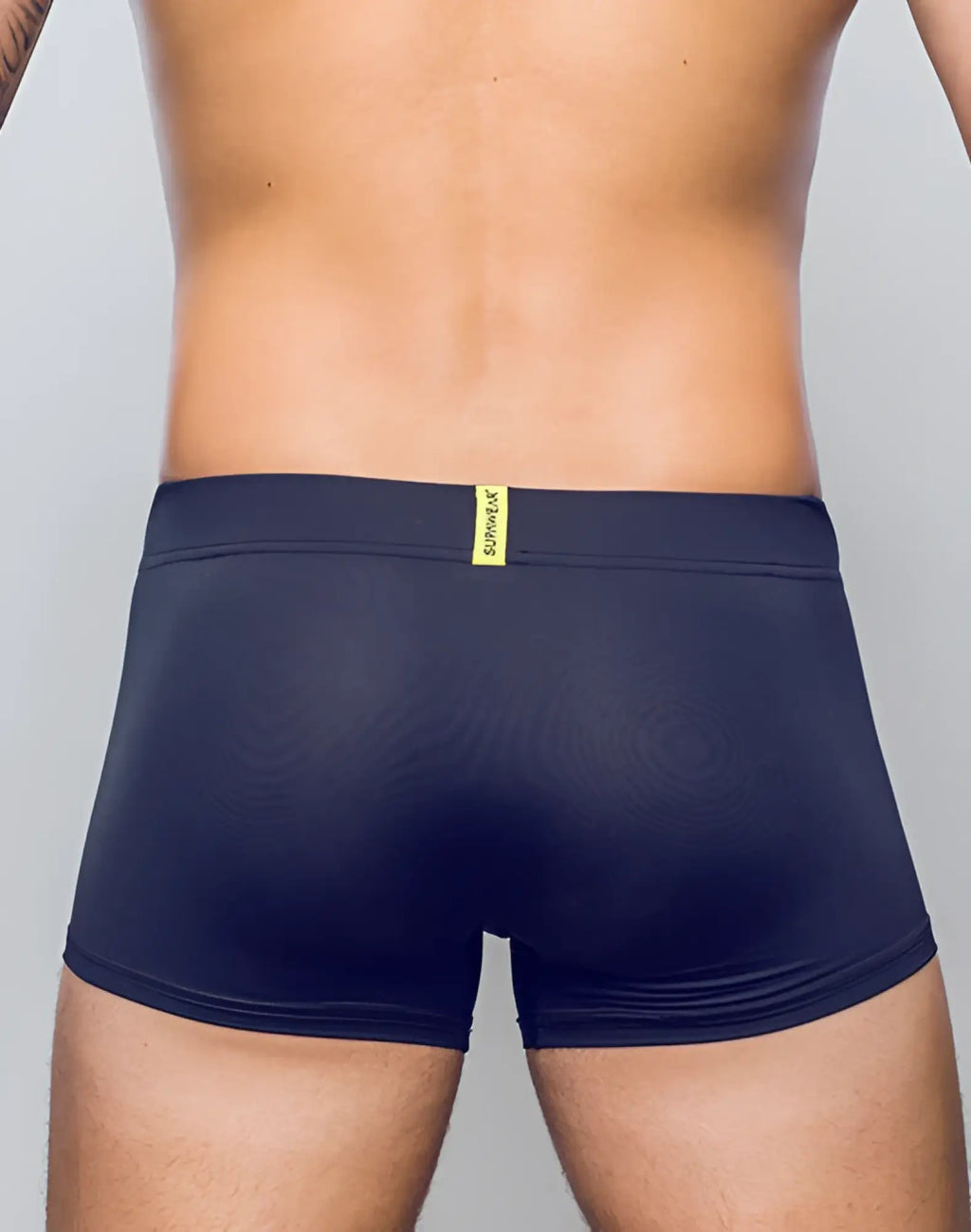 SupaweaR vortex trunk underwear in black with a subtle textured pattern and bright yellow waistband label