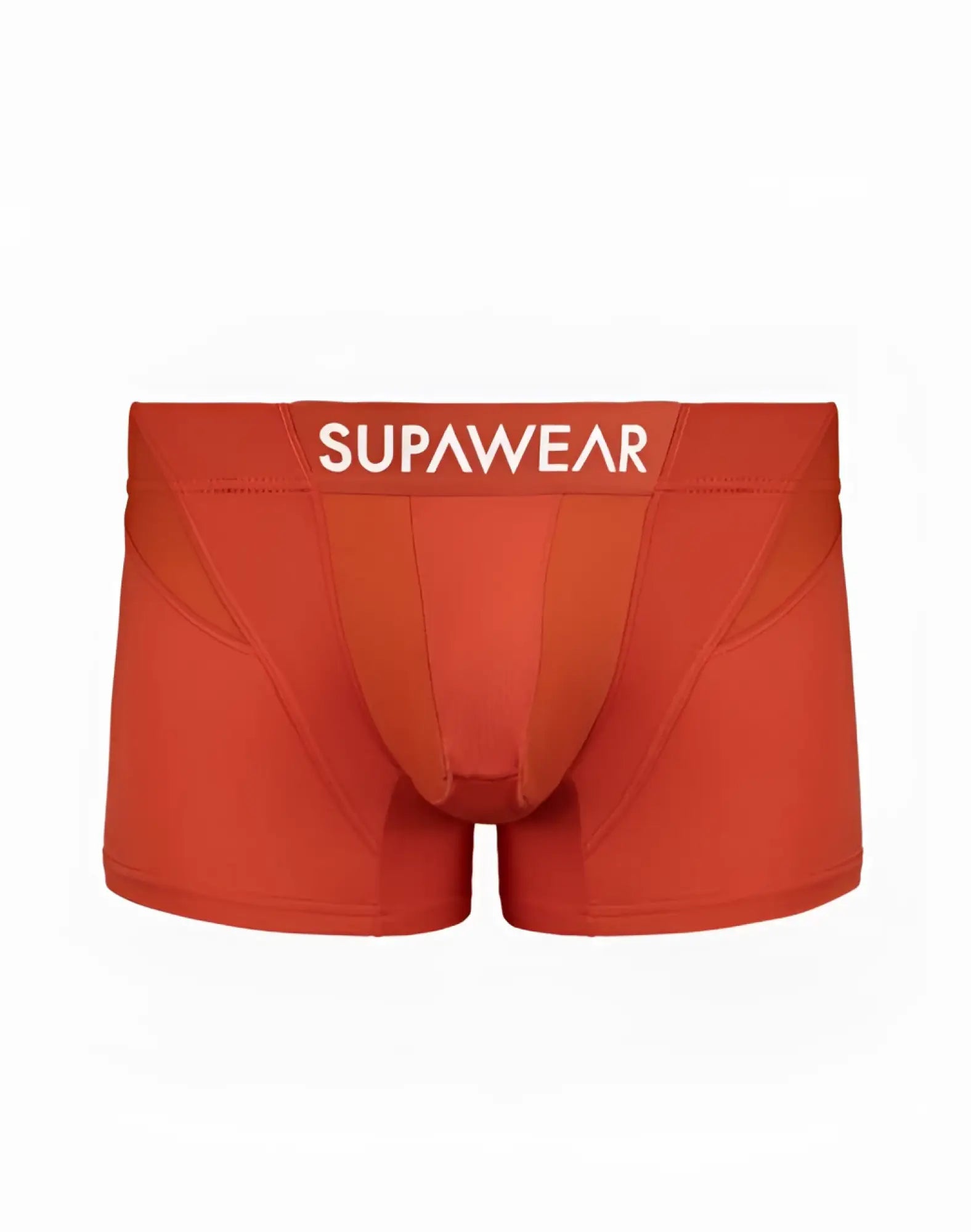 Orange supawear vortex trunk underwear in cranberry with supportive contoured design and white branded waistband