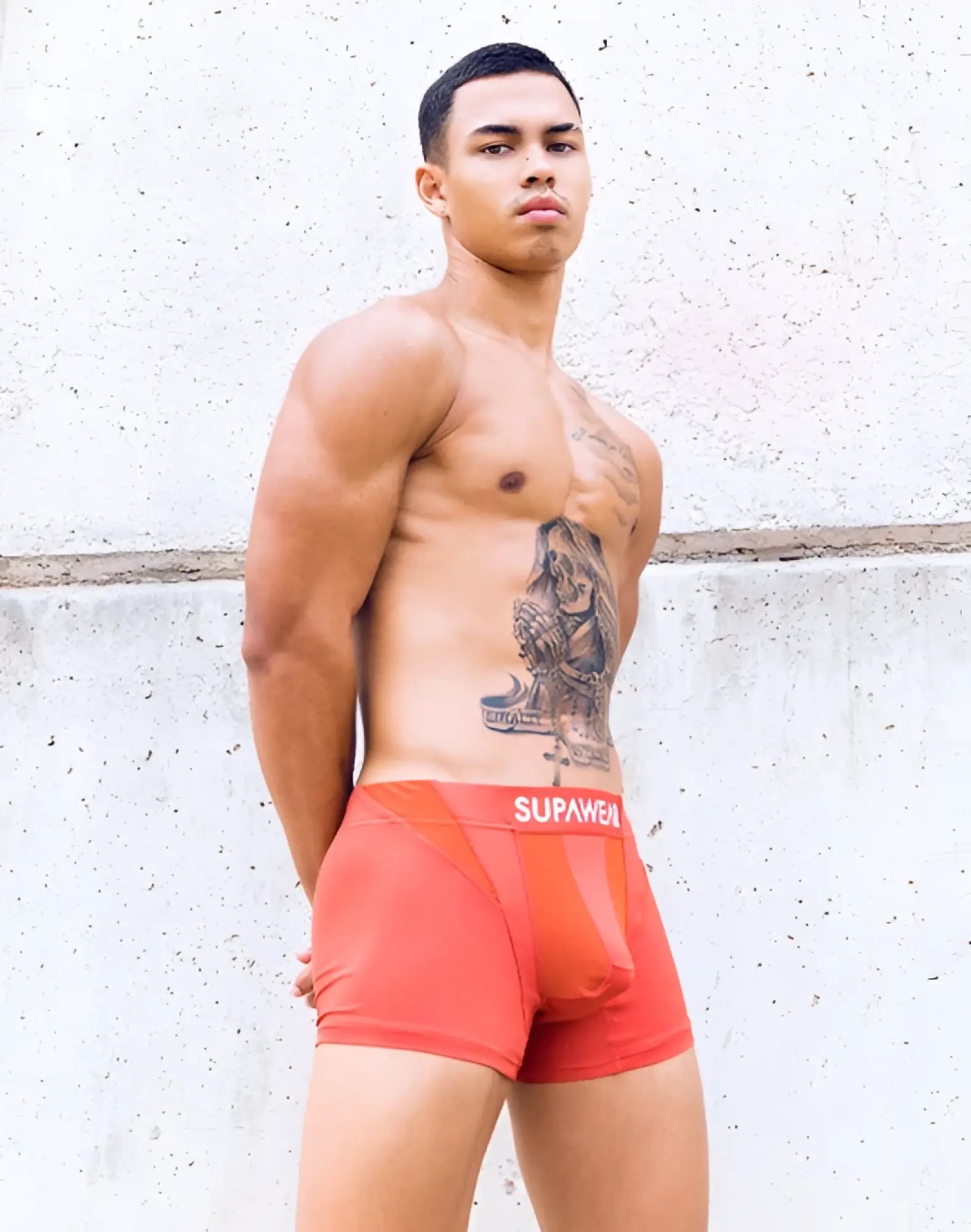 Orange supawear vortex trunk cranberry boxer briefs with visible logo waistband designed for comfort and support