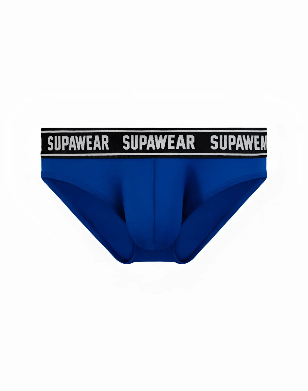 Royal blue supawear wow brief underwear with black waistband and white supawear lettering for everyday comfort