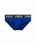 Royal blue supawear wow brief underwear with black waistband and white supawear lettering for everyday comfort