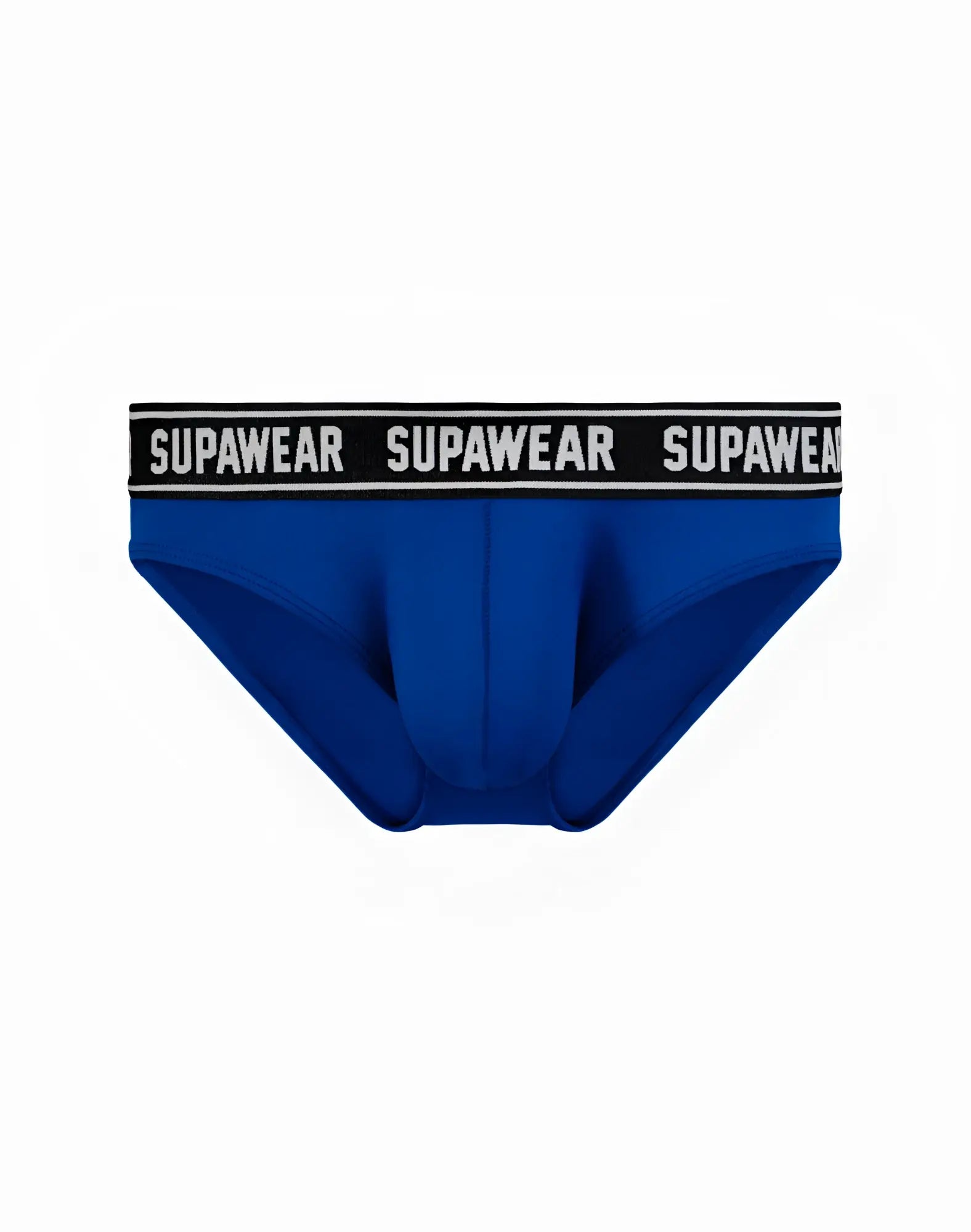 Royal blue supawear wow brief underwear with black waistband and white supawear lettering for everyday comfort