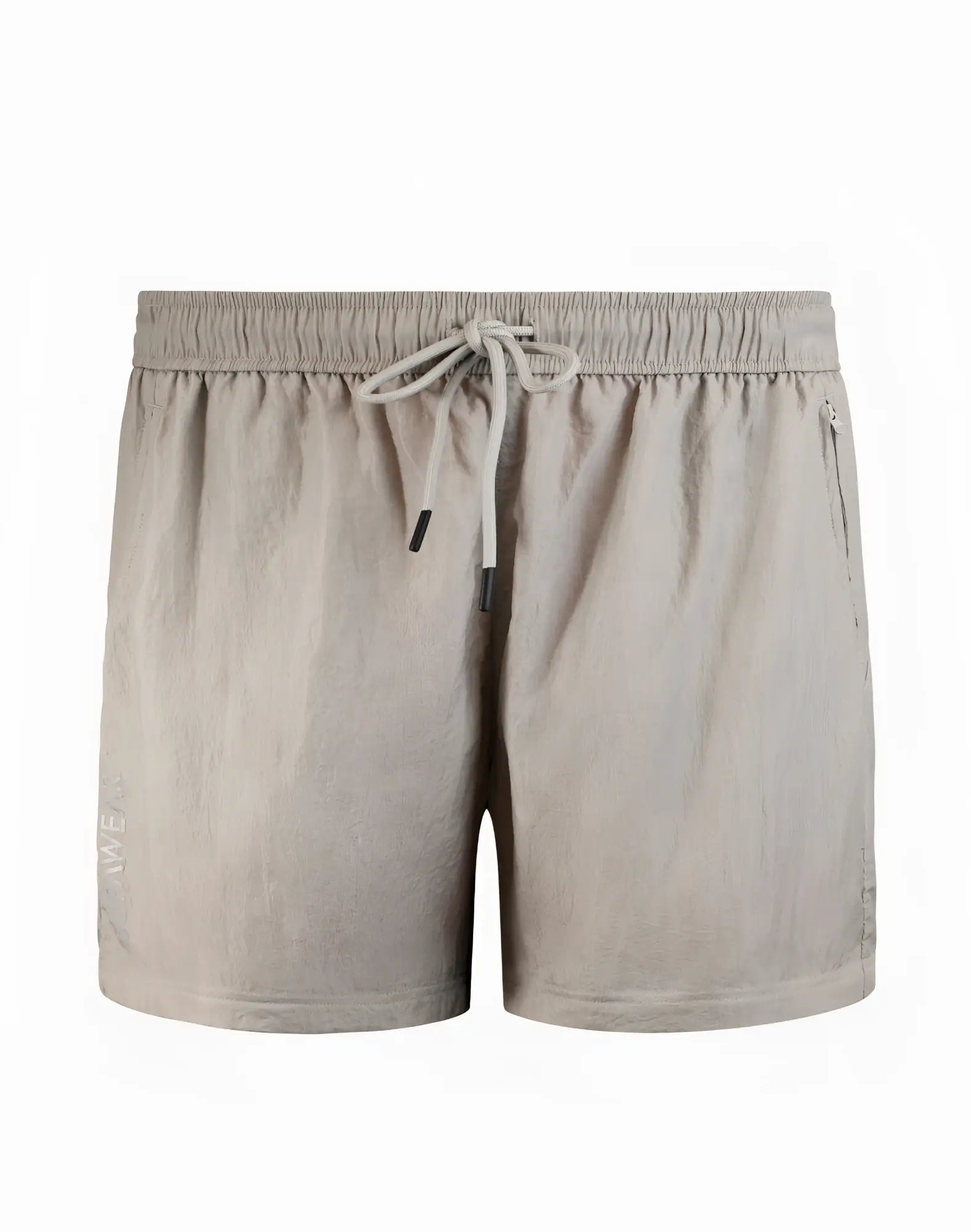 Beige supawear zip-off trouser with elastic waistband and drawstring in subtle textured fabric