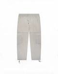 Beige supawear zip-off trouser cargo pants with drawstring waist and adjustable cuffs for versatile wear