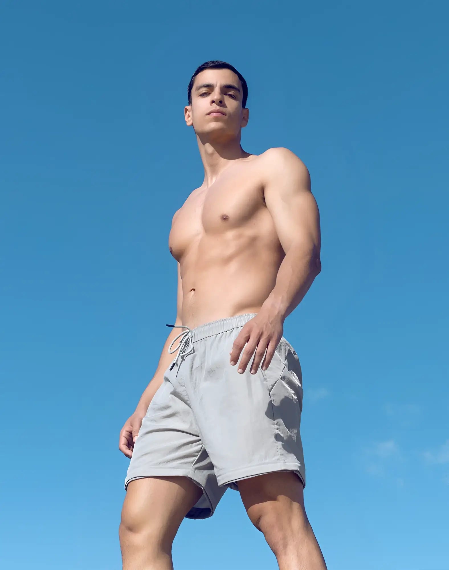 Light gray supawear zip-off athletic shorts with drawstring waistband for comfortable activewear use