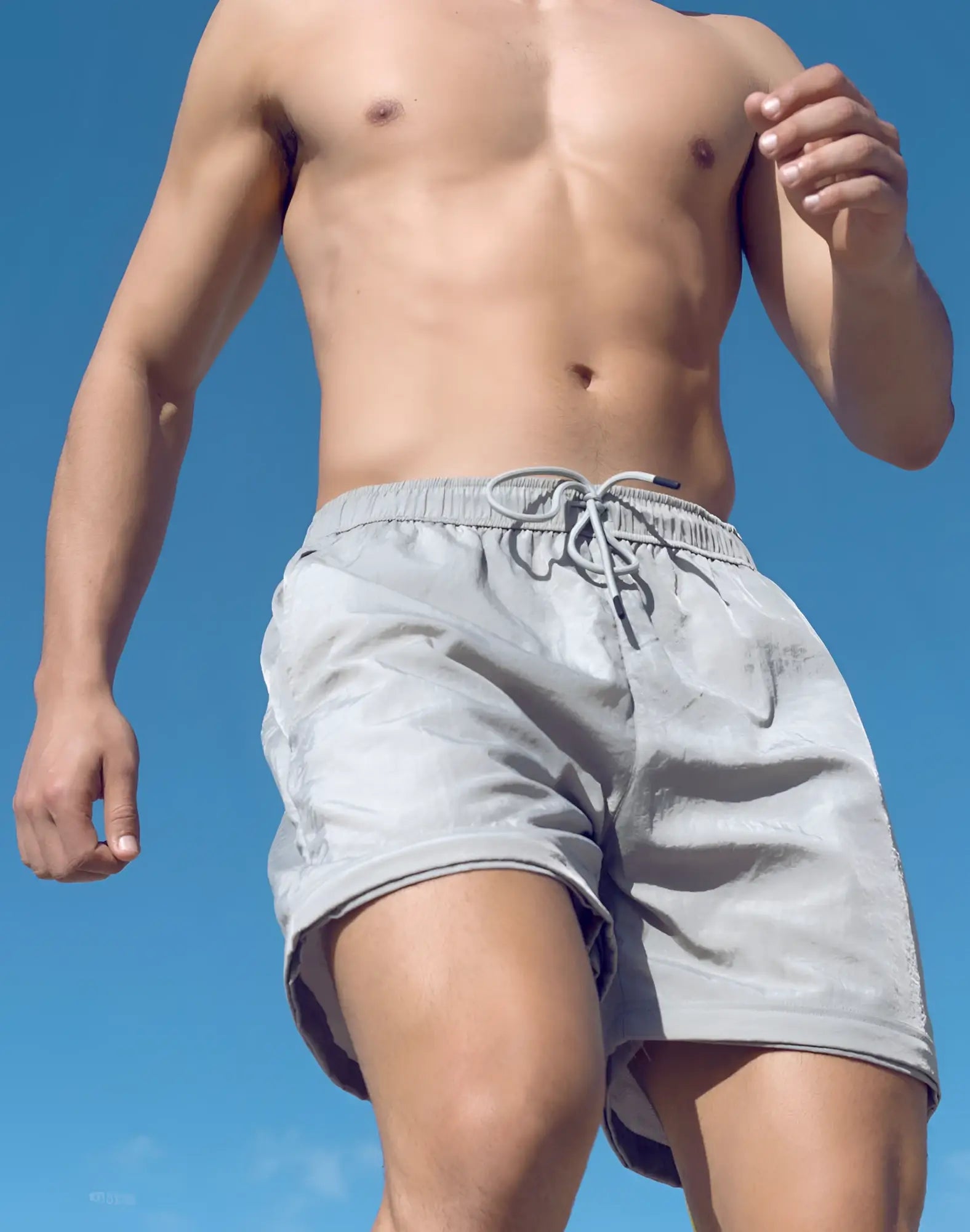 Light gray SUPAWEAR Zip-Off Trouser swim trunks with lightweight fabric and drawstring waistband for versatile wear