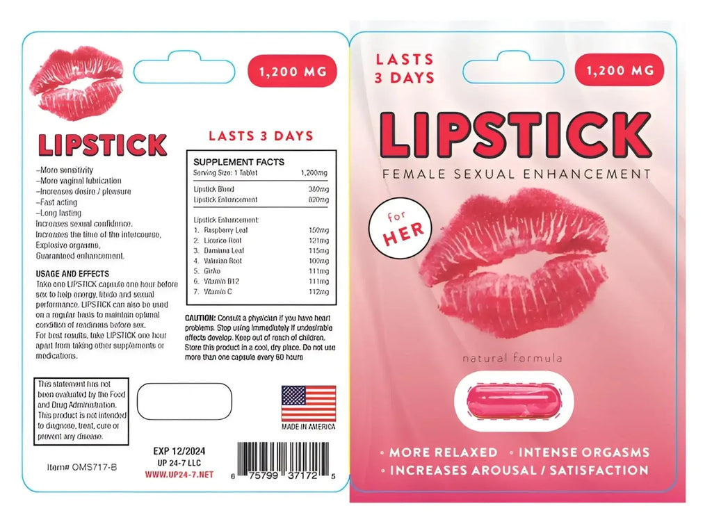 Supple lipstick female libido single pill in pink and red lipstick-shaped supplement capsule for female sexual enhancement
