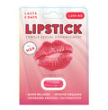 Pink cylindrical capsule in a pink and white blister pack labeled lipstick female sexual enhancement pill for libido support