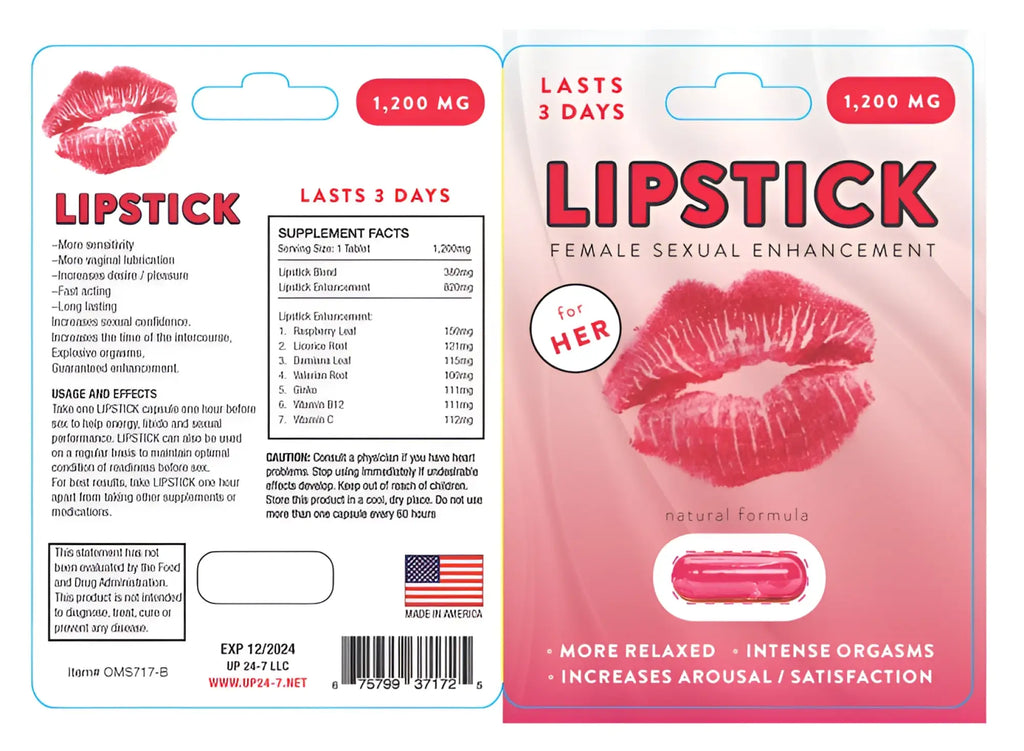 Supple lipstick female libido single pill in pink and red lipstick-shaped supplement capsule for female sexual enhancement
