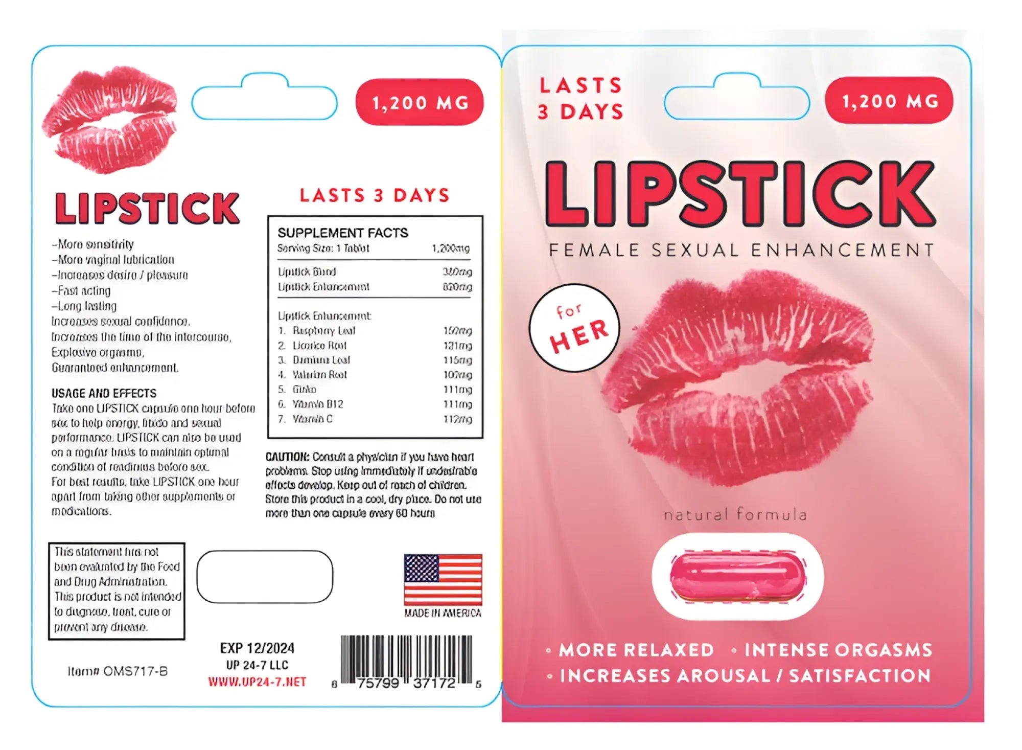 Supple lipstick female libido single pill in pink and red lipstick-shaped supplement capsule for female sexual enhancement