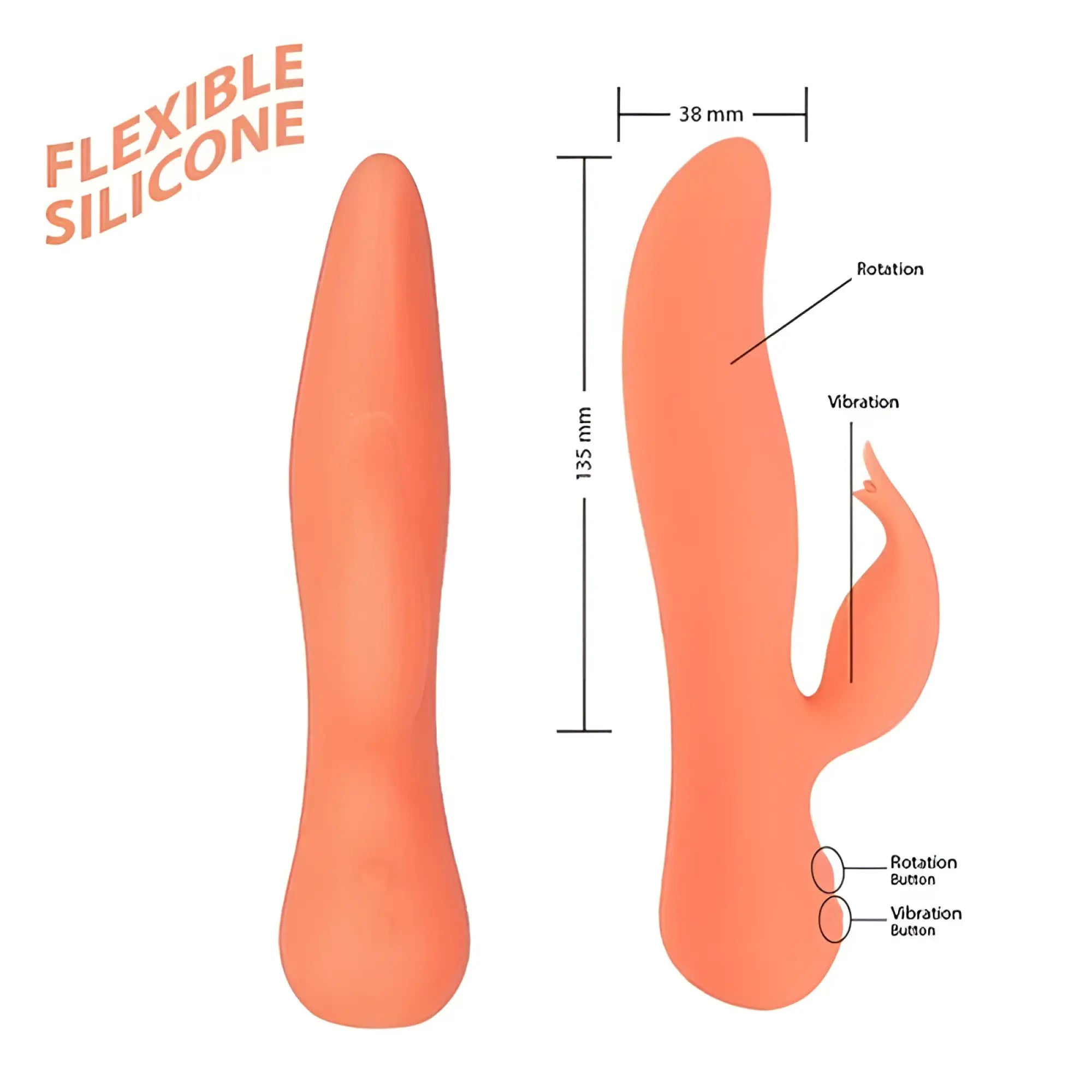 Orange flexible silicone rabbit-shaped swan blossom swan rabbit vibrator with rotation and vibration buttons
