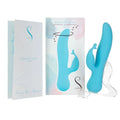 Blue silicone swan kissing rabbit vibrator with rotating and vibrating features for intimate pleasure use