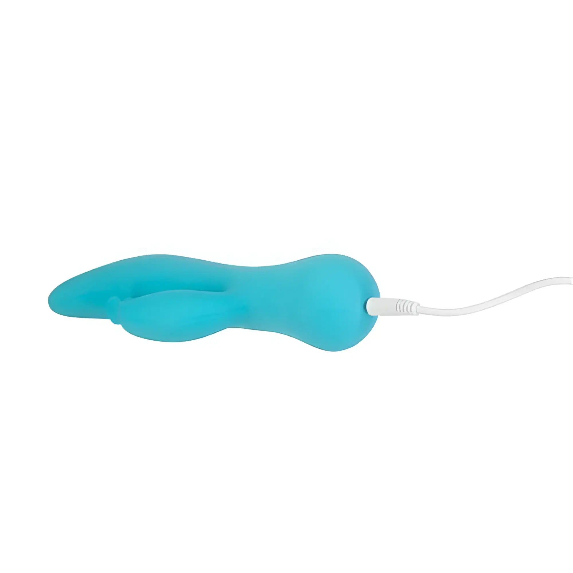 Turquoise silicone swan kissing swan rabbit vibrator with white charging cable for intimate pleasure