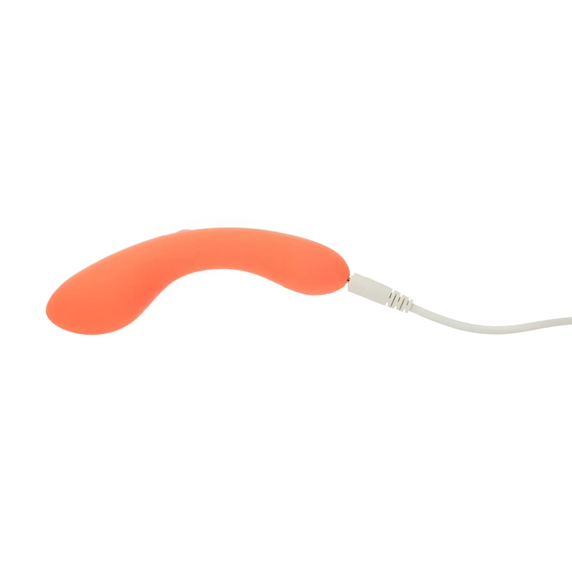 Orange silicone curved vibrator swan the mini swan wand glow with white charging cable attached