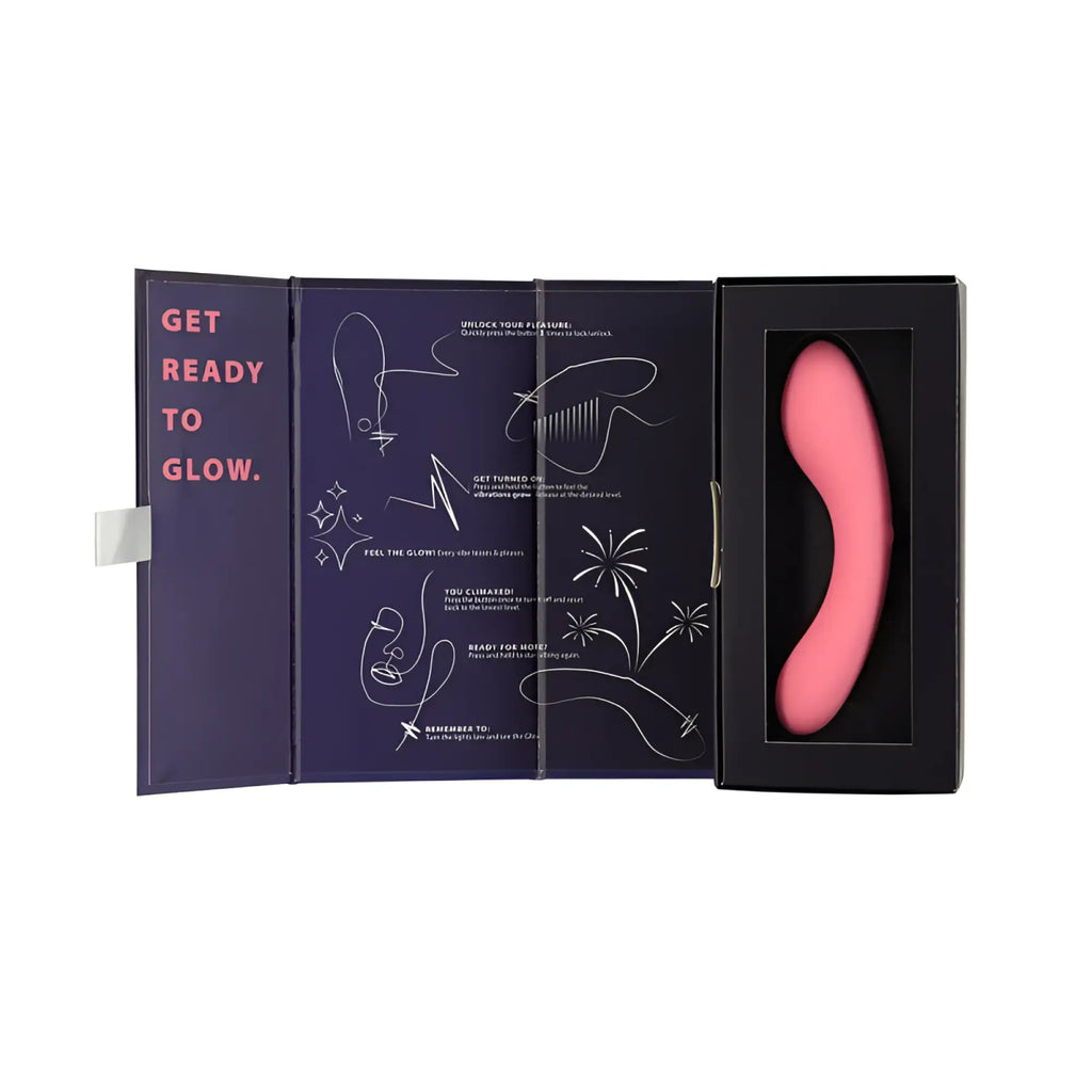Pink silicone pleasure device swan the mini swan wand glow pink in sleek black packaging