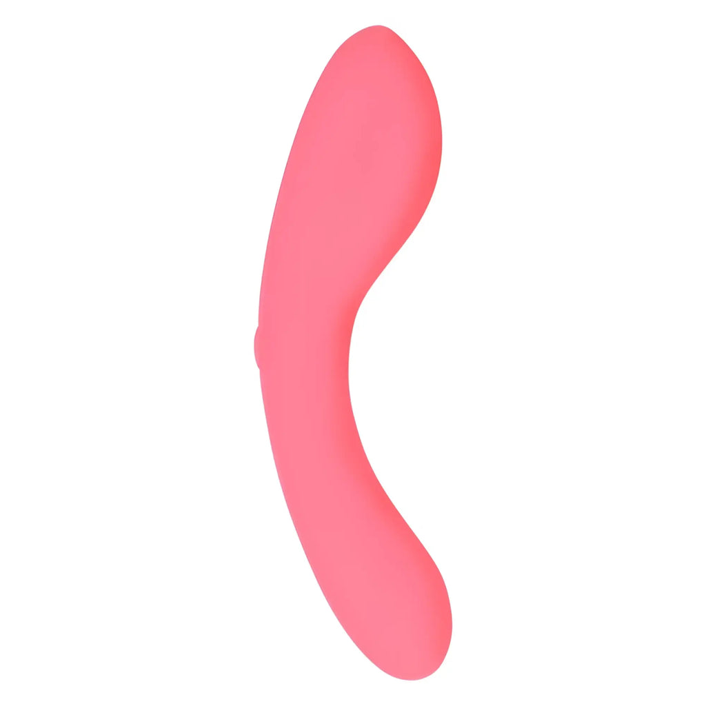 A sleek solid pink silicone mini wand with a smooth curved design called swan the mini swan wand glow pink