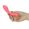 A sleek vibrant pink silicone mini swan wand with a smooth curved design for personal use
