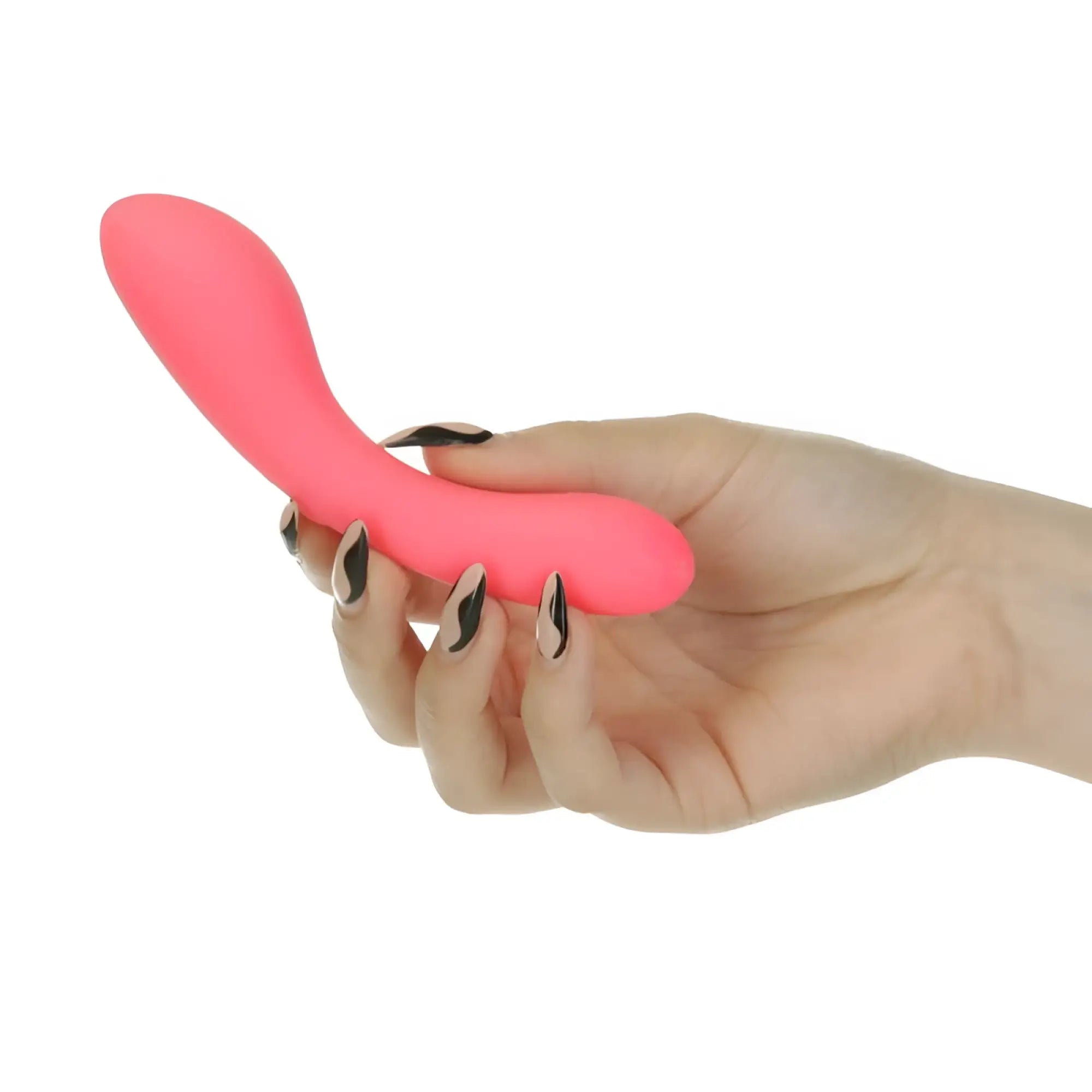 A sleek vibrant pink silicone mini swan wand with a smooth curved design for personal use