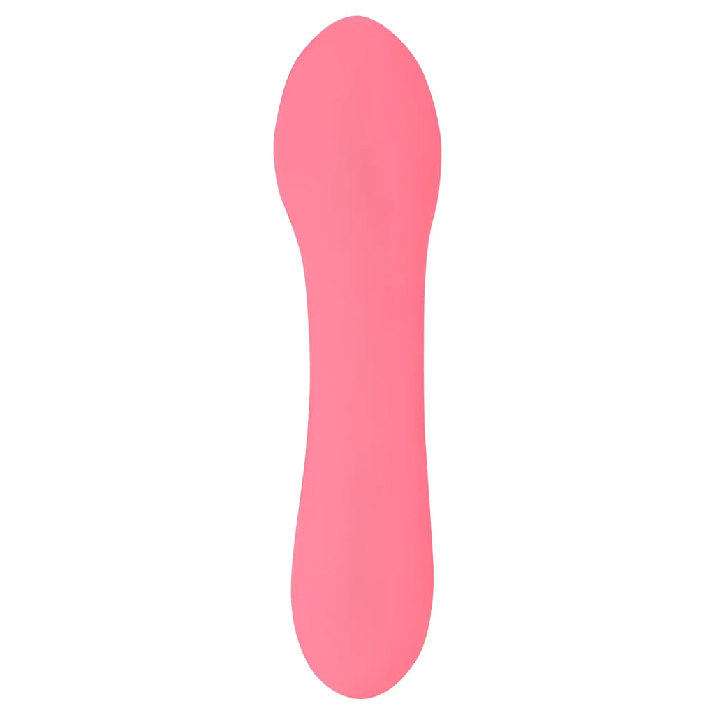Swan the mini swan wand glow pink is a smooth solid pink silicone toy with a tapered rounded tip and slightly curved body