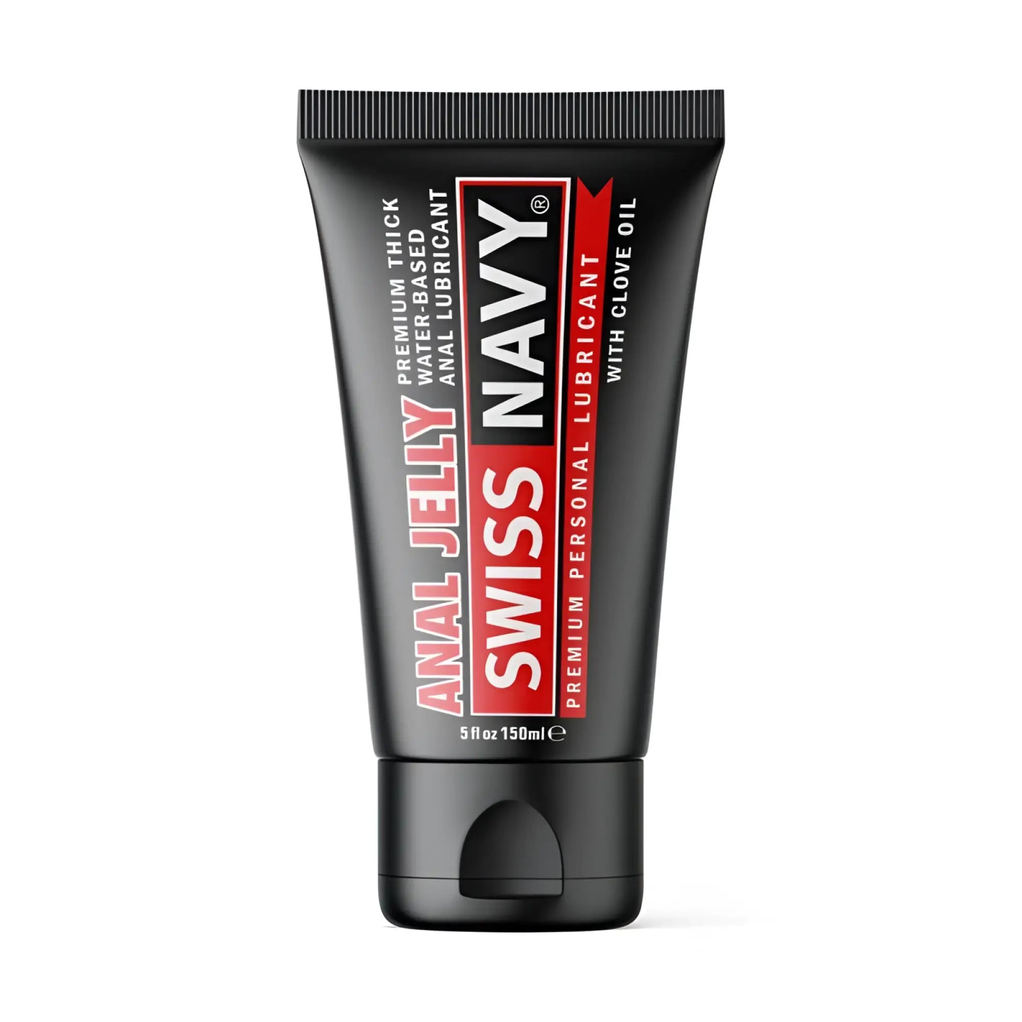Black tube of swiss navy anal jelly with clove oil premium thick water-based anal lubricant 5oz 150ml