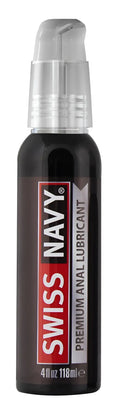 Swiss Navy anal lubricant 8oz in a sleek black bottle with a clear pump dispenser for premium use