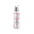 A clear bottle of Swiss Navy desire silicone based intimate lubricant with silver pump and pink floral design 2oz 59ml