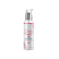 A clear bottle of Swiss Navy desire silicone based intimate lubricant with silver pump and pink floral design 2oz 59ml