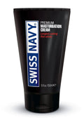 Black tube of swiss navy premium masturbation cream 5 fl oz with ribbed cap and bold white and blue branding