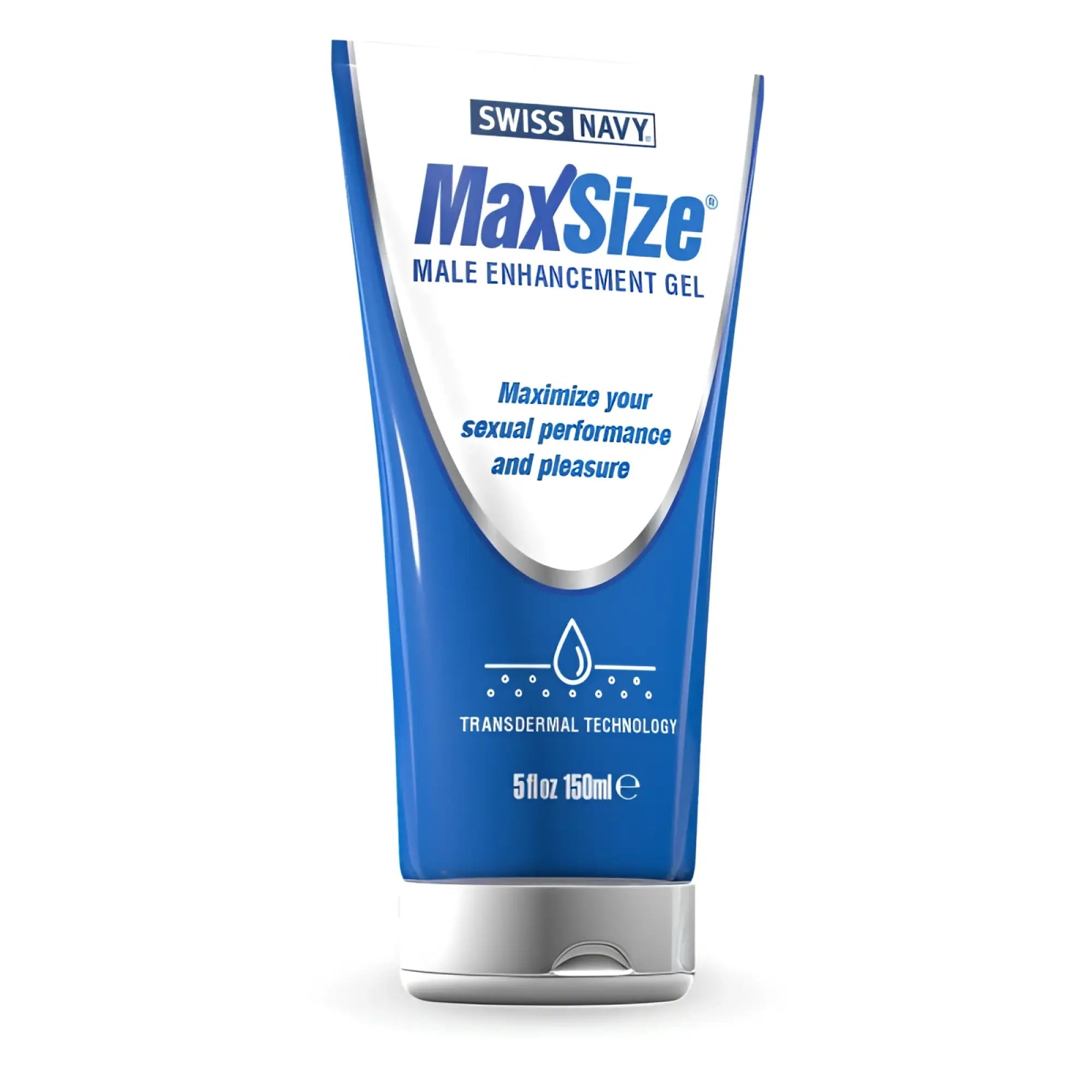 Swiss Navy Max Size male enhancement gel tube in blue and white with silver cap 5oz 147ml for performance enhancement