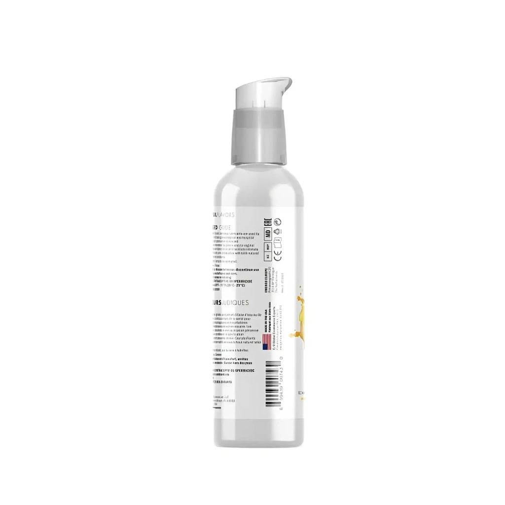 Clear plastic bottle with silver pump dispenser for swiss navy playful flavours 4 in 1 mango 4oz 118ml lubricant