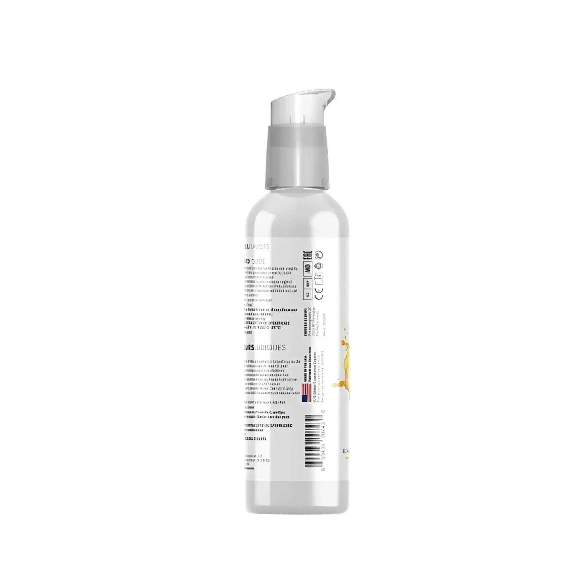 Clear plastic bottle with silver pump dispenser for swiss navy playful flavours 4 in 1 mango 4oz 118ml lubricant