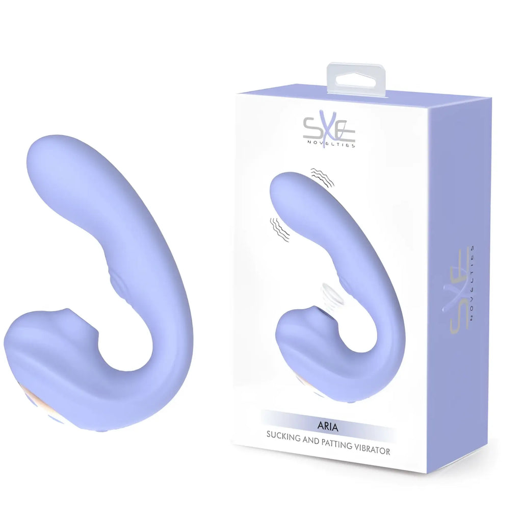 Light purple silicone aria air pulse c shaped vibrator by SKE Novelties with sucking and patting features