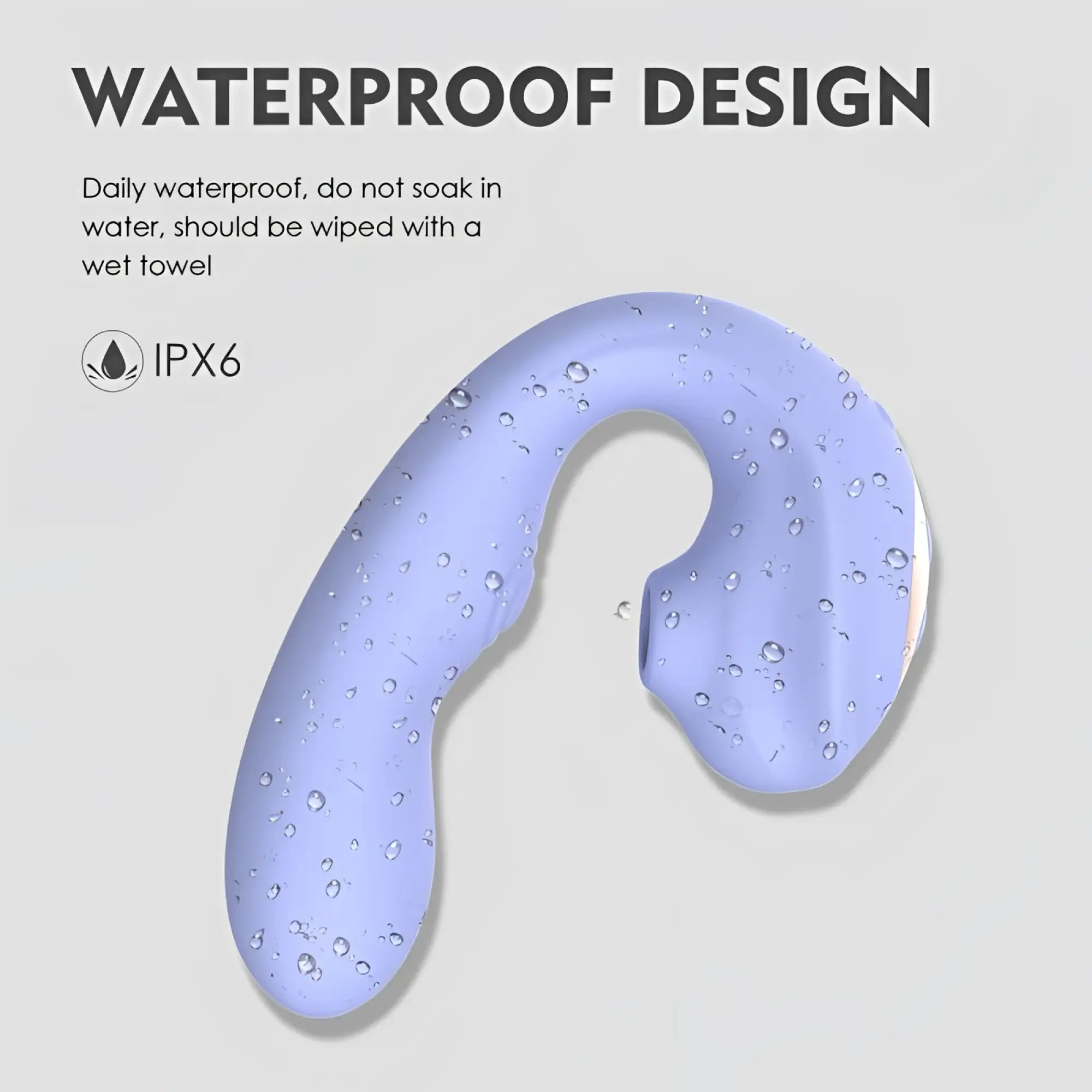 Light purple silicone wireless earbuds with waterproof ipx6 rating from sxe aria air pulse c shaped vibrator product line