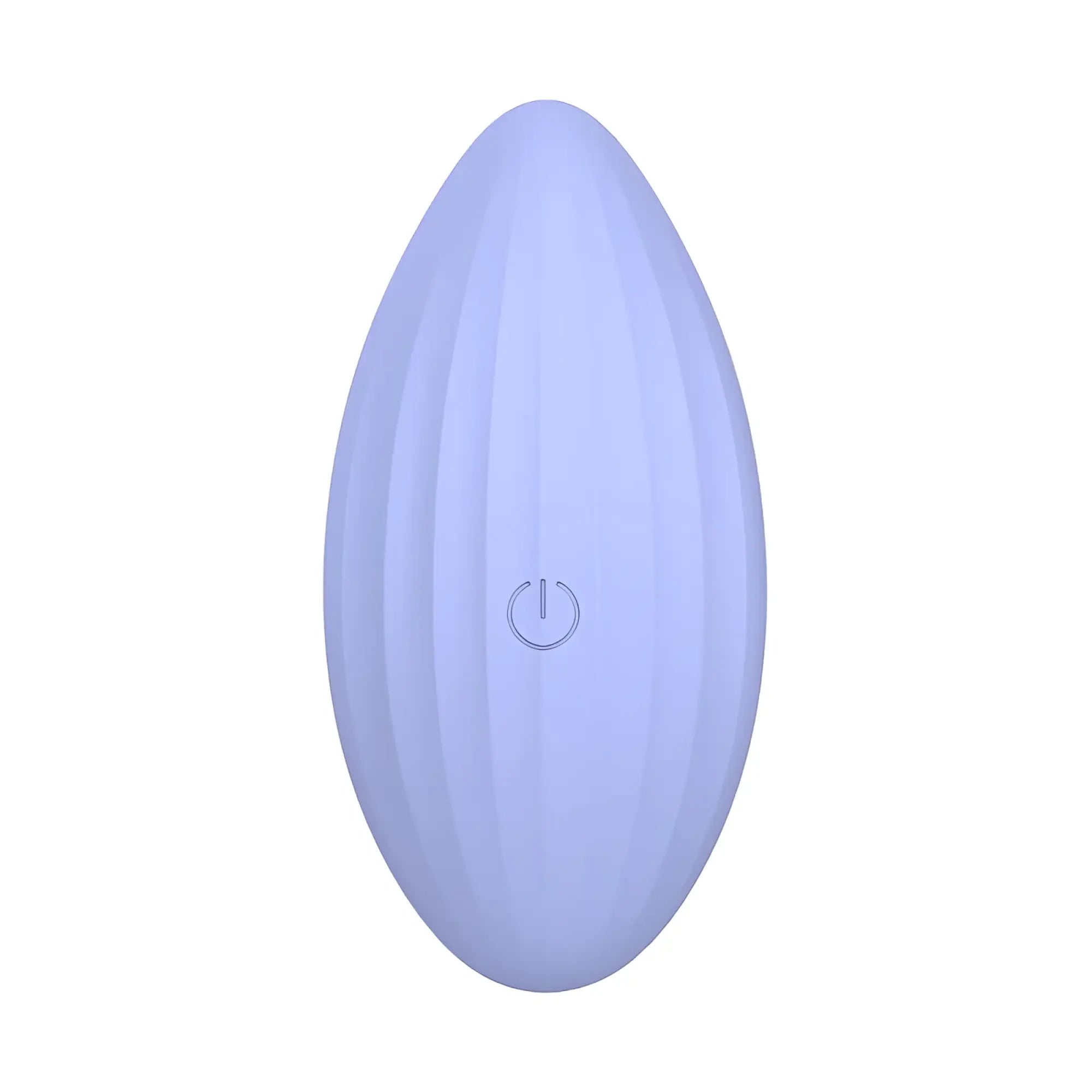 SxE Destiny vibrating massager is a smooth lavender silicone egg-shaped device with vertical ridges and a power button