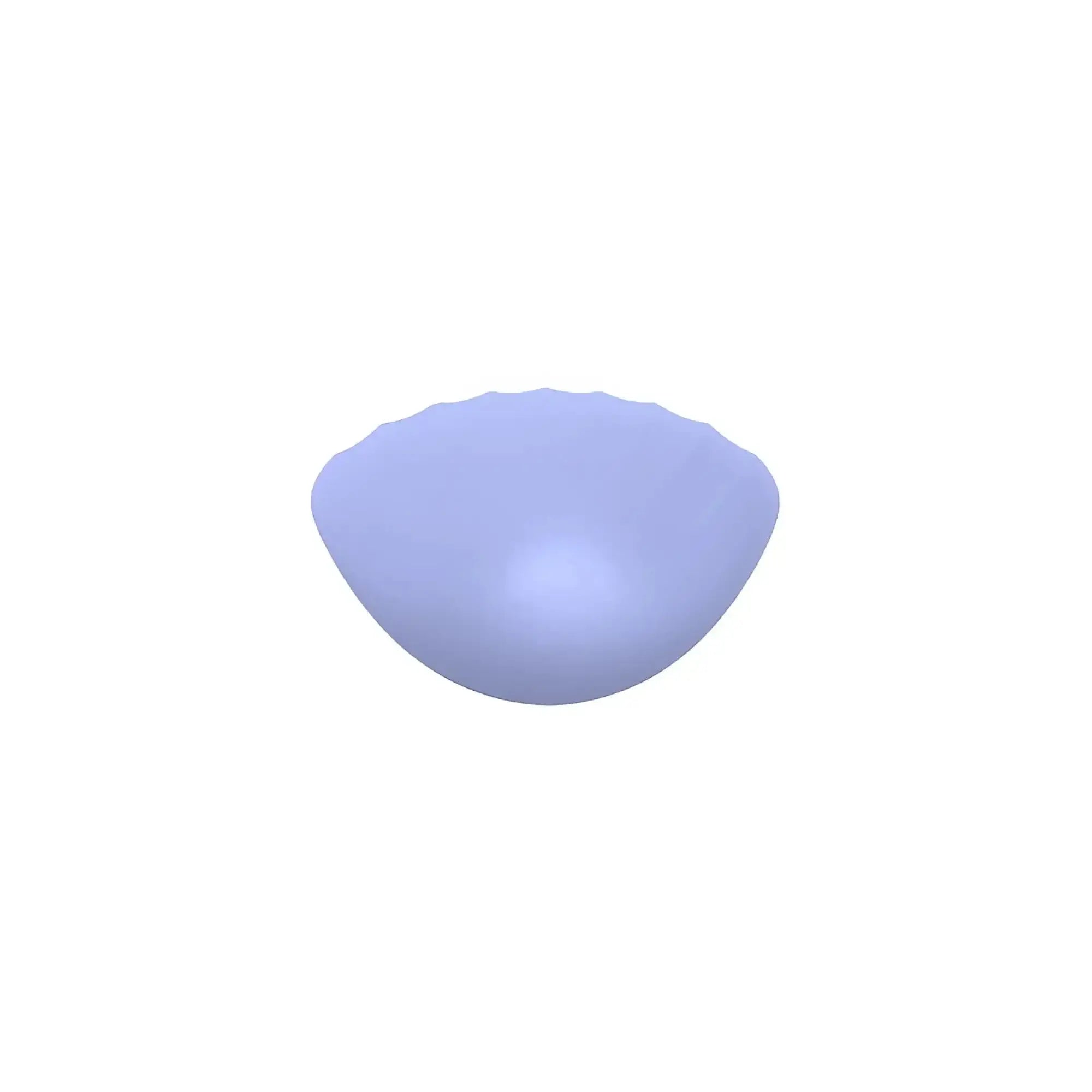 A soft lavender semi-translucent silicone breast form with a gently curved shell shape in the sxe destiny vibrating massager